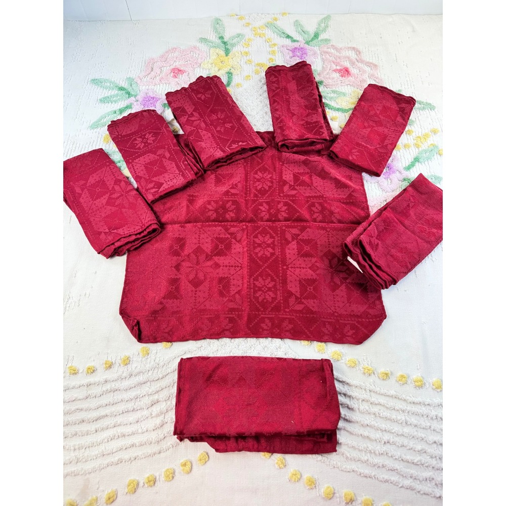 St. Nicholas Square Red Damask Snowflake Dinner Napkins Set of 8 Holiday Dining